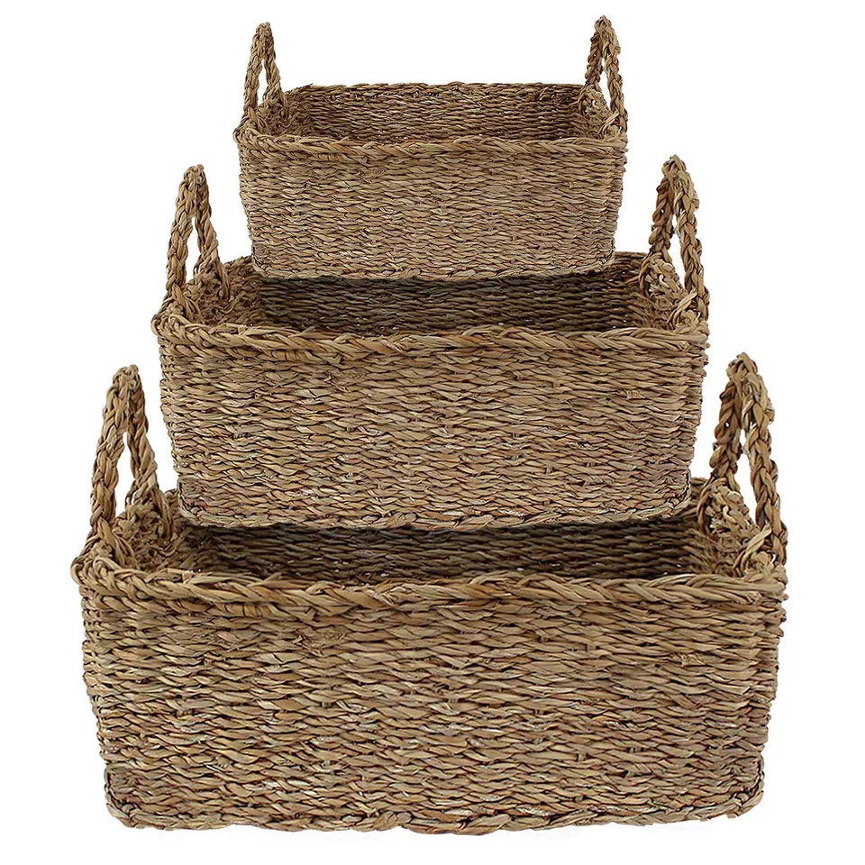 Seagrass Storage Basket [111-222-103] Rectangle with Handle 3 pc/set